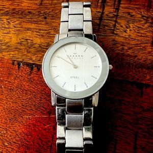 Silver and White Skagen Watch